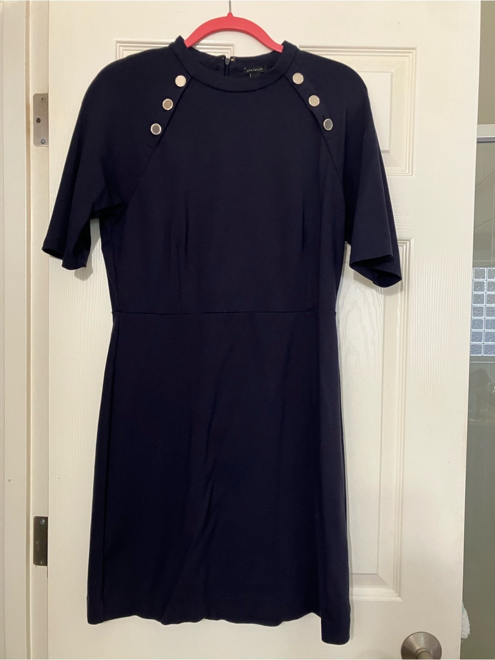 Ann Taylor Navy Midi Dress with Silver Button Accents